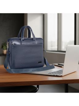 Kenneth Cole - Unisex 15.6 Inch PU Laptop Bag with Adjustable Shoulder Strap - Navy Blue