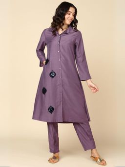 Zelena - Women Polyester Collar Neck Maternity Kurta & Pant in Purple (Set of 2)