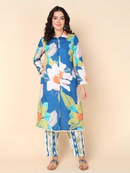 Zelena - Women Polyester Collar Neck Maternity Kurta & Pant in Blue (Set of 2)