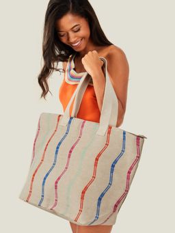 Accessorize London - Women Cream Wiggle Stripe Tote Bag