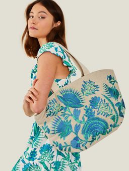 Accessorize London - Women Cream Embroidered Beach Tote Bag