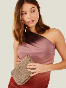 Accessorize London - Women Gold Fold Over Beaded Clutch Bag