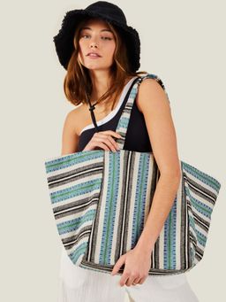 Accessorize London - Women Green Stripe Winged Tote Bag