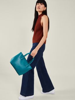 Accessorize London - Women Turquoise Clean Bar Satchel Bag