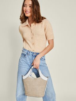 Accessorize London - Women Beige Woven Satchel Bag