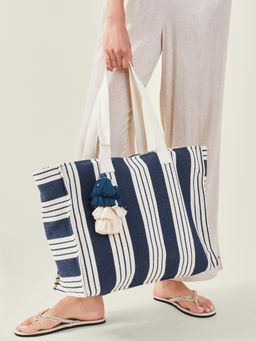 Accessorize London - Women Blue Stripe Beach Tote Bag
