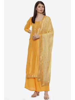 Biba - Mustard Silk Unstitched Suit (Set of 3)
