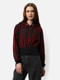 Campus Sutra - Womens Striped Sweatshirt With Hoodie