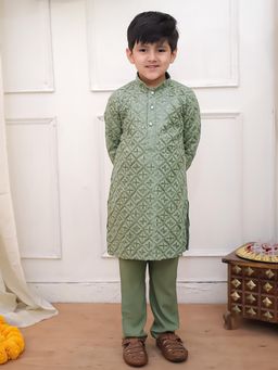 KID1 - Green Sequence Work Kurta Pajama Set