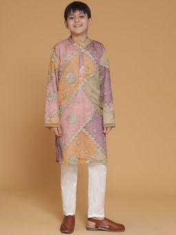 PICCOLO - Zari Embroidered Patchwork Kurta and pyjama- Multicolour