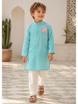 PICCOLO - Mul Chanderi Elephant Applique Kurta Pyjama - Blue