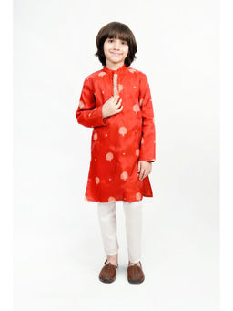 PICCOLO - Organza Silk Tree Motif Kurta and Pyjama - Orange