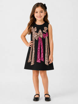 PICCOLO - Sapphire Crepe Sequin Bow Party Wear Dress - Black