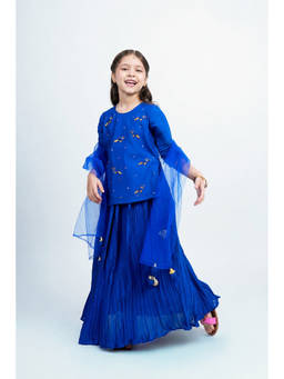 PICCOLO - Embellished Choli, Pleated Lehenga and Dupatta-Royal Blue