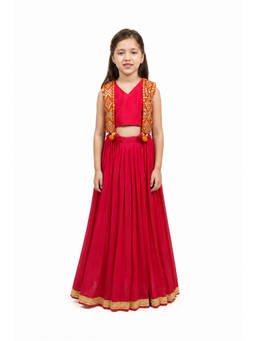 PICCOLO - Mul Chanderi Mirror-Work Choli Jacket and Lehenga -Red