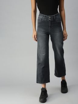 SHOWOFFFF - Women Wide High-Rise Grey Clean Look Jeans