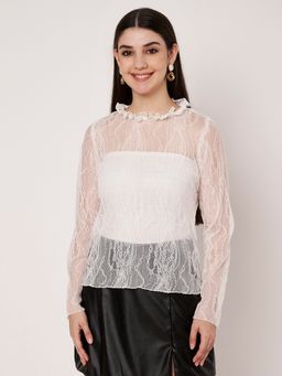 AMAGYAA - White Mesh Slim Fit Long Sleeve Top