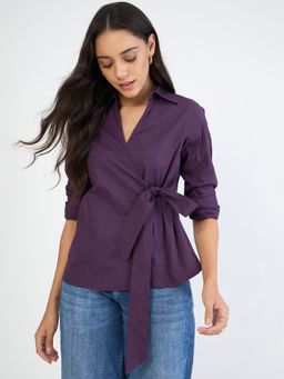 Femmella - Deep Purple Poplin Wrap Top