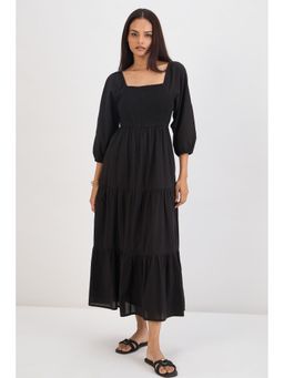Femmella - Black Cotton Smocked Tiered Maxi Dress