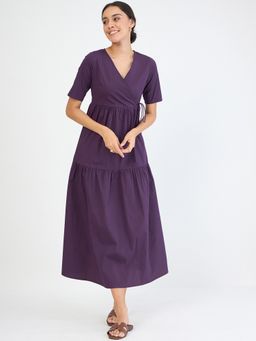 Femmella - Deep Purple Poplin Tiered Midi Dress