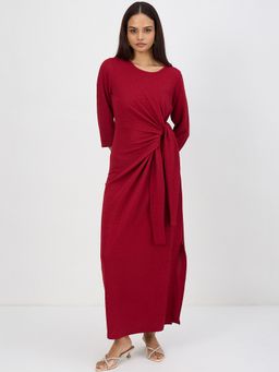 Femmella - Deep Red Tie-Up Maxi Dress