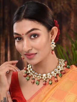 Saraf RS Jewellery - Gold Toned Kundan & Multicolour Bead Studded Handcrafted Jewellery (Set of 2)