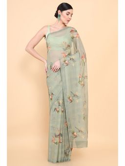 Soch - Women Green Chiffon Printed Saree with Unstitched Blouse