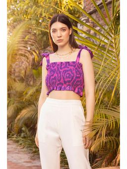HOUSE OF SAL - Purple Self Design Polyester Crop Top