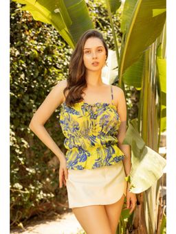 HOUSE OF SAL - Yellow Floral Polyester Crop Top