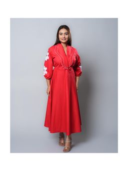 KALALOOM - Red Double Collar Flare Dress