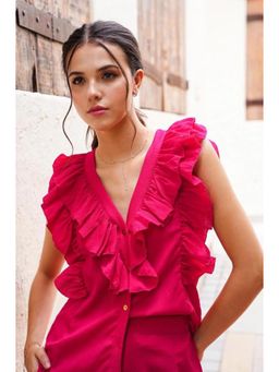 HOUSE OF SAL - Pink Solid Georgette Top