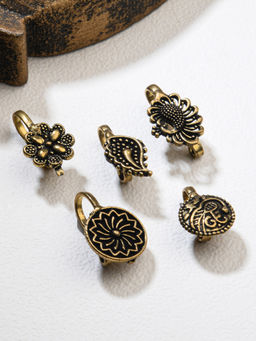 Fida - Ethnic Gold Plated Nose Pin for Women (Set of 5)