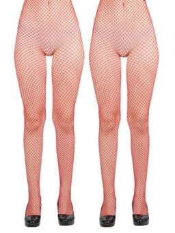 NEXT2SKIN - Women's Fishnet Mesh Pantyhose Stockings Red, MediumNet (Pack of 2)
