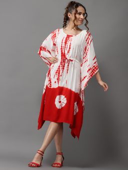 SHOWOFF - Womens Round Neck Red Kaftan Dyed Dress