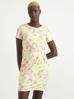 United Colors of Benetton - Cotton Blend Multi-Color & Multi Color Round Neck Dress (XS)