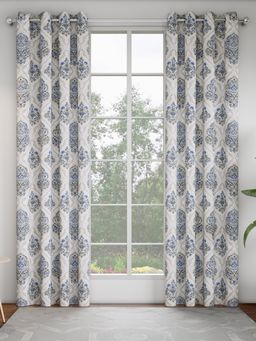 GM - Damask Midnight Printed Door Curtain - Pack Of 2 Panels.