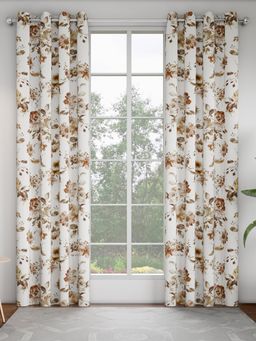 GM - Floral Brown Printed Door Curtain - Pack Of 2 Panels.