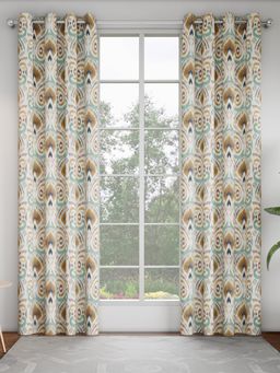 GM - Ikat Sage-Bloom Printed Door Curtain - Pack Of 2 Panels.