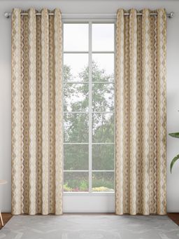 GM - Geometric Brown Printed Door Curtain - Pack Of 2 Panels.