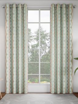 GM - Geometric Sage-Bloom Printed Door Curtain - Pack Of 2 Panels.