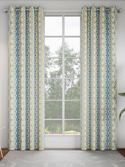 GM - Geometric Blue Spruce Printed Door Curtain - Pack Of 2 Panels.