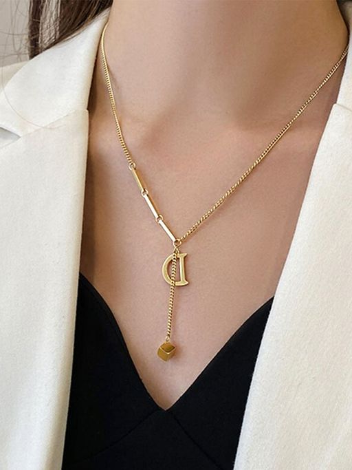 Yellow Chimes Yellow Chime Gold-Plated Letter D Pendant With Chain