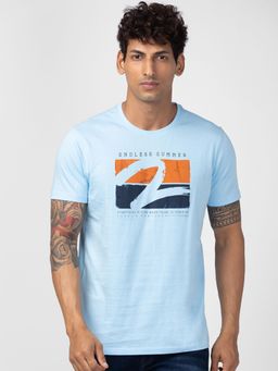 Spykar - Blue Round Neck Half Sleeves Cotton Blend T-Shirt For Men