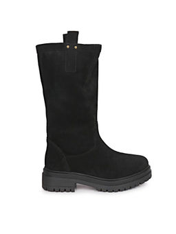 Saint G - Alexandra Black Suede Leather Pull On Calf Boots