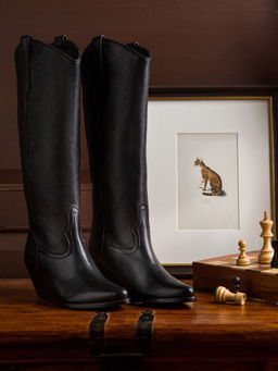Saint G - Loanna Black Leather Knee High Long Boots