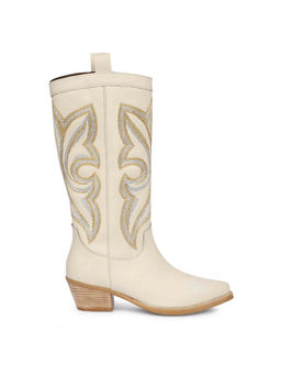 Saint G - Martina Off White Stitched Leather Handcrafted Cowboy Boots