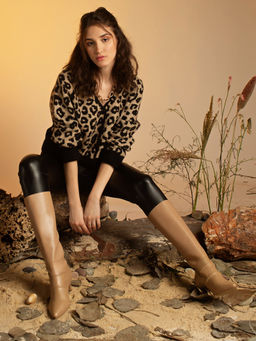 Saint G - Nadine Nude Leather Slouchy Kitten Heel Long Boots