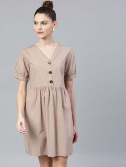 STREET 9 - Women Beige Cotton Dress