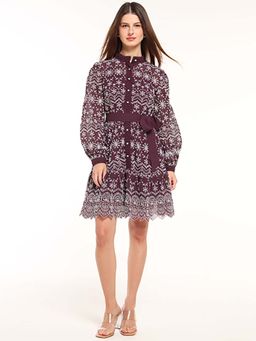 Cover Story - Women Wine Polyester Dress with Belt
