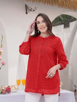 PEPPINOS - Women Red Cotton Shirt
